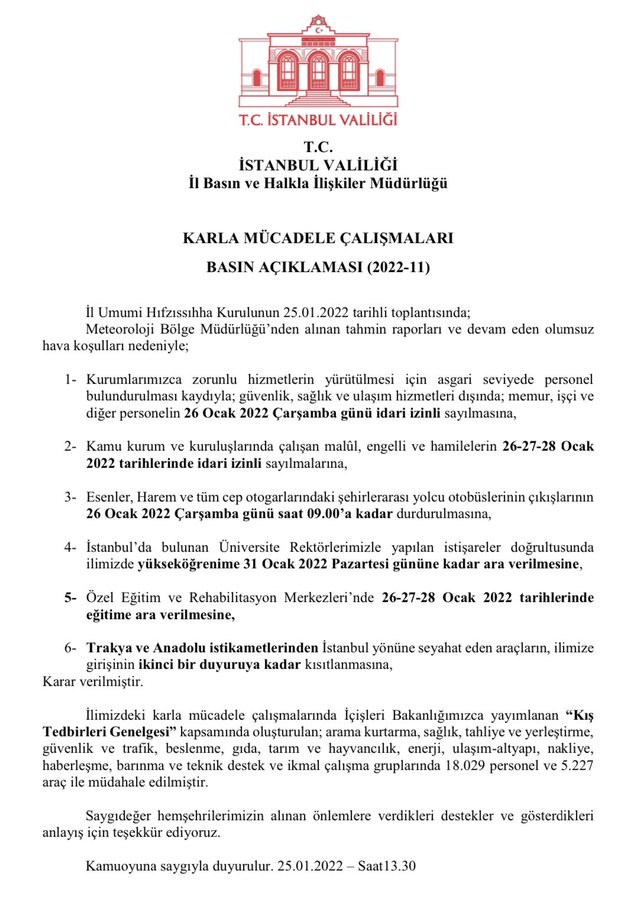 İstanbul Valiliği açıklama